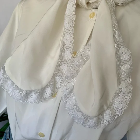 v i n t a g e :: Victorian Lace High Draped Neck Tie Blouse - Picture 10 of 11